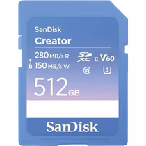 Cartão de Memória Sandisk Creator SDXC 512GB 280MB/s
