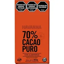 Chocolate Havanna 70% Cacau Puro com Amêndoas 80G