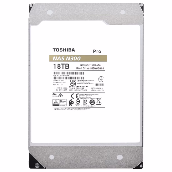 HD Toshiba N300 Pro NAS HDWG81JXZSTB 18TB 3.5" 7200RPM 512MB