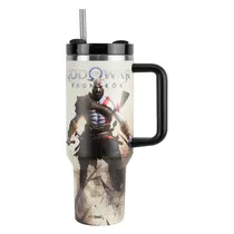 Copo Térmico Weedoo God Of War - 1.2L - com Canudo - Branco e Preto