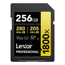 Cartão de Memória SD Lexar Professional Gold Series 1800X C10 U3 V60 4K Full HD 256GB - LSD1800256G