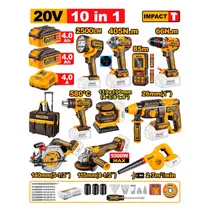 Combo 10 Em 1 Kit Ingco Lanterna + Chave de Impacto + Furadeira + Soprador Térmico + Martelete + Serra Circular + Lixadeira Orbital + Soprador + Esmerilhadeira + Trena A Laser CKLI2603268 Combo 10 Em 1 Kit Ingco Lanterna +Chave de Impacto+Furadeira+S