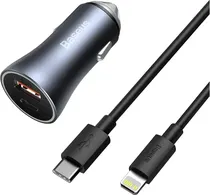 Carregador p/ Auto Baseus TZCCJD-B0G GC Pro 40W USB-A+USB-C + Cable USB-C / Lightning 1M Gray