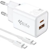 Carregador 4LIFE FL8530ACGW USB/USB-C de 20 Watts + Cabo USB-C