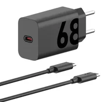 Carregador / Adaptador de Parede Motorola Turbo 68 Duo USB-C + Cabo USB-C - USB-C / 1 Metro / 68W (SJMCS08) - Preto