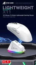Mouse Wireless Attack Shark X11 1K 63G/ PAW3311/ Ergo/ 22000DPI/ White c/ Base de Carga RGB