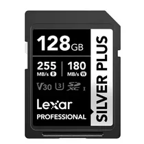 Cartão de Memoria SD Lexar Profesional Silver Plus 255-180 MB/s C10 U3 V30 Uhs-I 128 GB - (LSDSIPL128G-BNNNG)