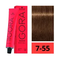 Crema de Coloración Schwarzkopf Igora Royal 7-55 Rubio Medio Dorado Intenso 60GR
