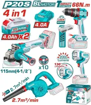 Kit de Ferramentas 20V - Total TOSLI250993 (4 Peças)