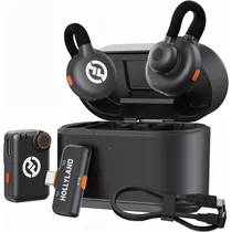 Microfone Sem Fio Hollyland Lark M2S Combo / Conector 3.5MM / USB-C / Lightning / Alcance 300M / Cancelamento de Ruído - Space Gray