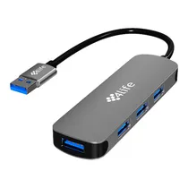 Hub Adaptador Multiporta 4LIFE FL4U-Asg USB-A / 4 Em 1 / 4X USB-C 3.0 - Cinza