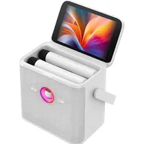 Caixa de Som Karaokê Joog Shell S3 com Tela Bluetooth - Branco + 2 Microfones