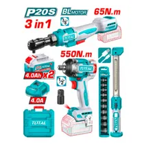Combo 3 Em 1 Kit Total TCKLI2026225 Catraca Brushless + Chave de Impacto + Lanterna – com 2 Baterias / 4AH