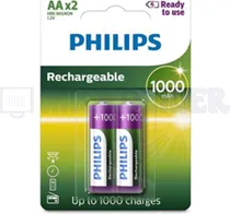 Pilha Recargable Philips AA R6B2RTU10/97 PACK-2 (1000MAH)