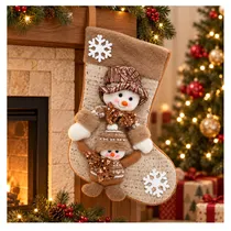 Enfeite Pendente Bota de Natal Boneco de Neve Marrom 18 CM