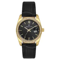 Relogio Analogico Feminino Daniel Klein DK.6.14030-2 Premium Lady / Pulseira de Couro - Preto/Dourado