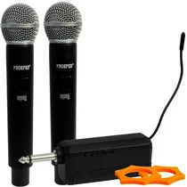 Microfone Sem Fio Prosper P-6192 - com 2 Microfones - Preto