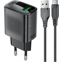 Cargador Acefast A90 18W QC18W USB-A c/Cable USB-C Negro