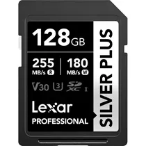 Cartão de Memória SD Lexar Professional Silver Plus 255-180 MB/s C10 U3 V30 Uhs-I 128 GB - (LSDSIPL128G-BNNNG)