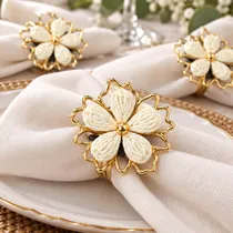 Porta-Guardanapo Flor Branca Dourado 4 CM