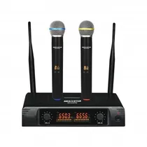 Microfone Profissional Duplo Megastar MIC-5536 Sem Fio Bivolt - Preto