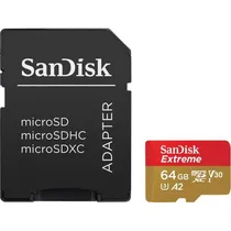 Memória Micro SD Sandisk Extreme 170-80 MB/s U3 64GB com Adaptador (SDSQXAH-064G-GN6AA)