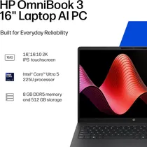 Notebook HP Omnibook 3 16-BU0305DX Ultra 5-225U/ 8GBD5/ 512SSD/ 16"/ 2K/ Ips/ Touch/ W11/ Ing/ Mica Silver