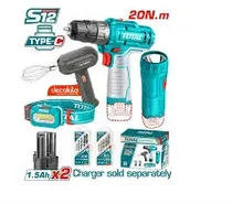 Total Set TOSLI23115 Taladro+Batidora+Linterna+Lampara Li-Ion 12V