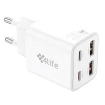 Carregador de Parede 4LIFE 30W Ganmaster Series (FL94302XACW) 2X USB-C / 2X USB-A / 100-240V ~ 50/60HZ - Branco