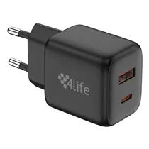 Carregador de Parede 4LIFE 30W Ganmaster Series FL107AC30GB / 1X USB-C / 1X USB-A / 100-240V ~ 50/ 60HZ - Preto
