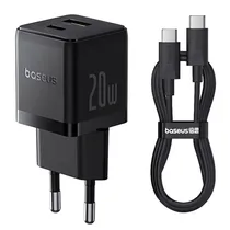 Carregador de Parede Baseus Palm Fast Charger 20 W USB-C/USB-A - Preto + Cabo USB-C