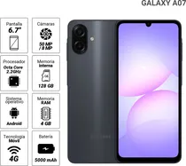 Celular Samsung A07 SM-A075M/DS 128GB/4GB Ram Black *Con Cargador* 1GTA.PY-Ar-Uy