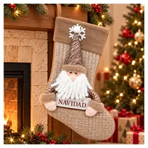 Enfeite Pendente Bota de Natal Papai Noel Marrom 45 CM