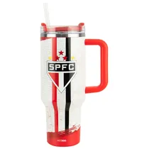 Copo Térmico Weedoo Sao Paulo - 1.2L - com Canudo - Branco e Vermelho