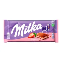Barra Chocolate Milka Ao Leite Recheado Iogurte de Morango 100G