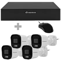 CCTV de Vigilância DVR Visionbras VB-KIT800-FC 8CH + 4 Câmeras Fullcolor FHD HDMI / VGA / USB / Lan / Rca - Preto + Mouse