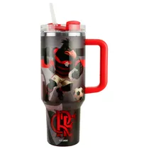 Copo Térmico Weedoo Flamengo- 1.2L - com Canudo - Vermelho e Preto