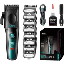 Maquina de Cortar Cabelo VGR Voyager V-195 / 9000RPM / 2500MAH / Recarregavel / com Acessorios - Preto/ Verde