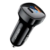 Carregador Acefast B4 p/ Carro USB-C + USB-A 66W Digital/Black