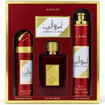 Kit Perfume Feminino Lattafa Asdaaf Ameerat Al Arab Collection Edp 100ML + Desodorante 200ML + Air Freshener 300ML
