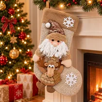 Enfeite Bota de Natal Papai Noel Marrom 46 CM